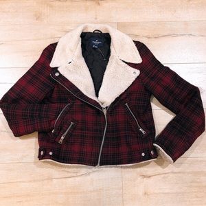 American Eagle Plaid Sherpa Moto Jacket